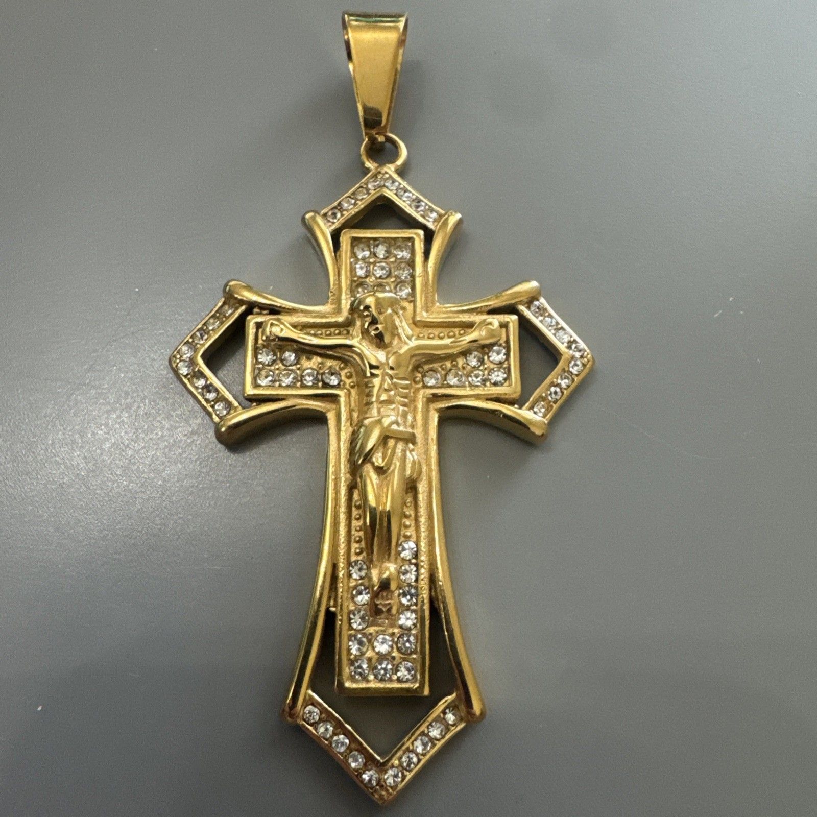 Cross Pendant Cubic Zirconia Jesus Christ 24 Chain Gold Plated Religious Gift 17$